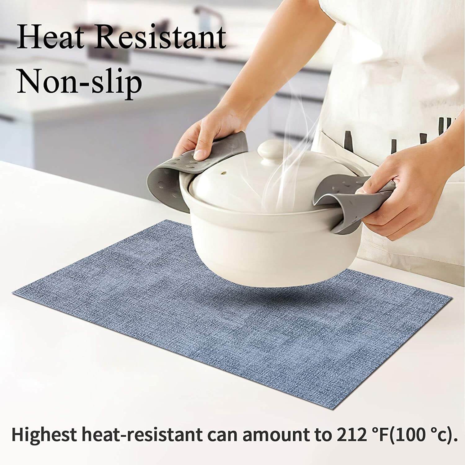 Faux Leather Heat Resistant Placemats Set Blue - Image 4