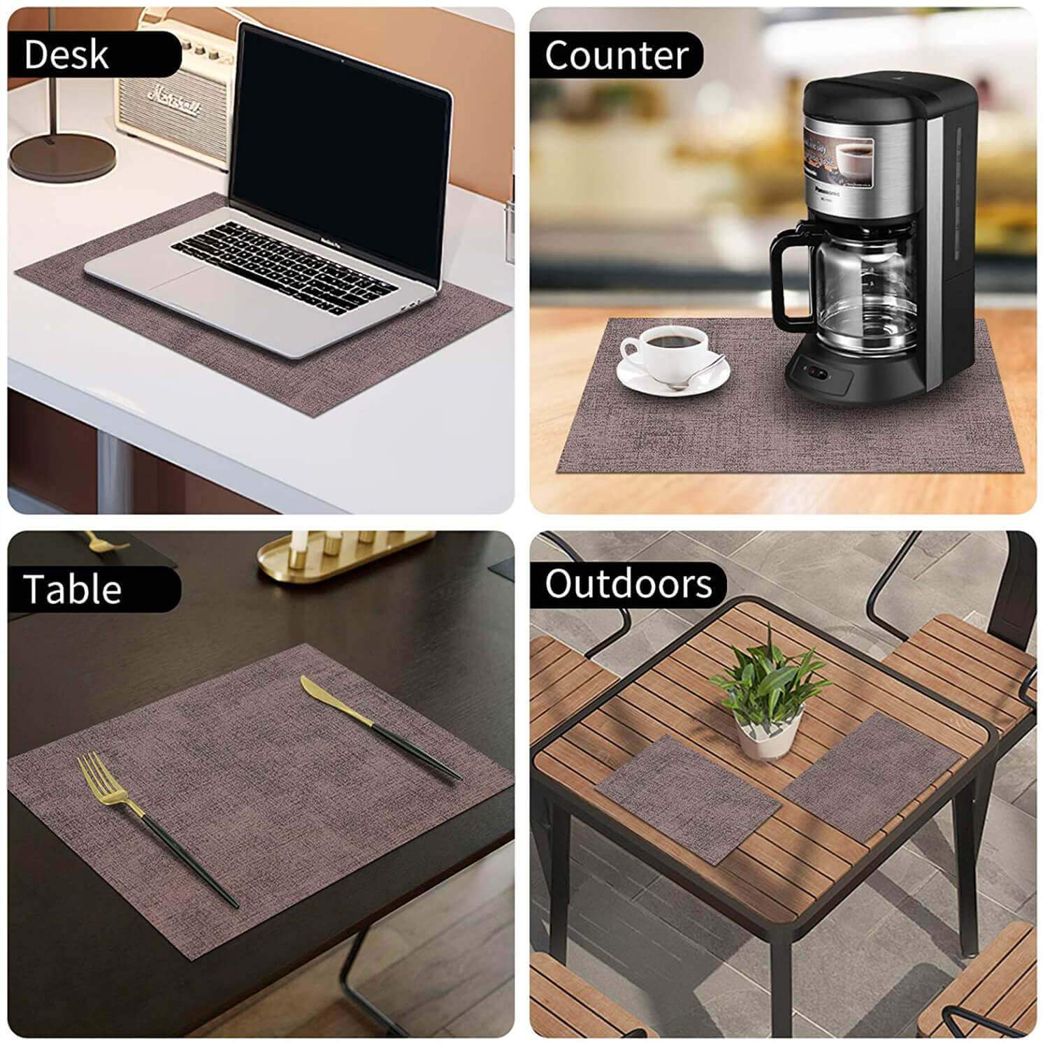 Faux Leather Heat Resistant Placemats Set Brown - Image 3