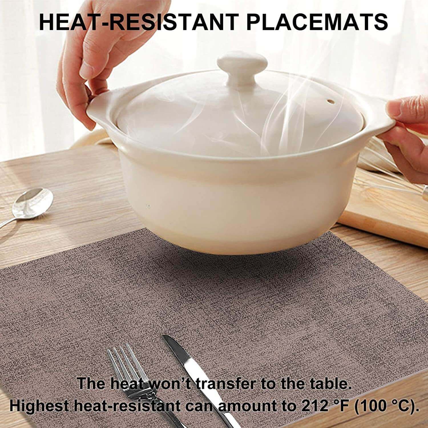 Faux Leather Heat Resistant Placemats Set Brown - Image 4