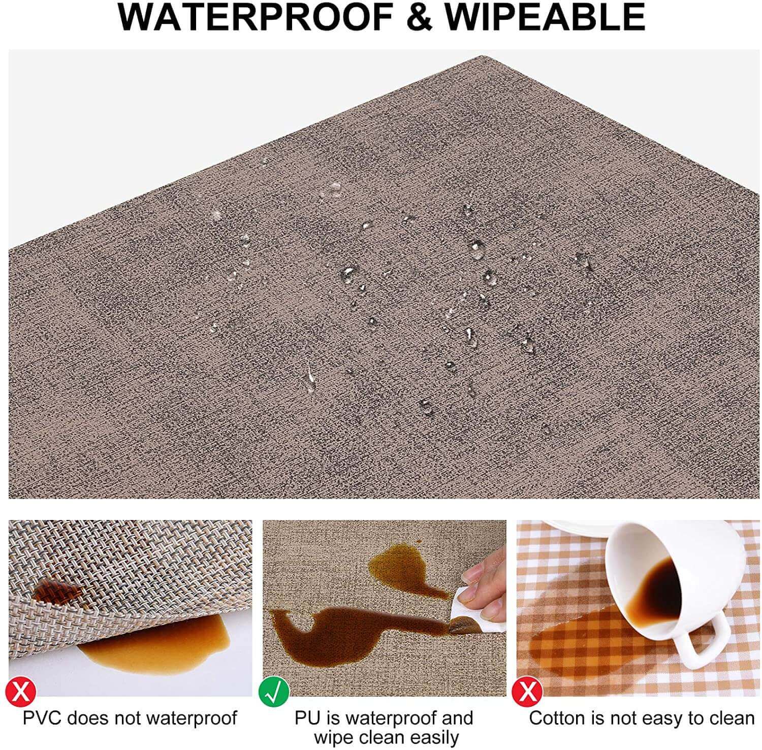 Faux Leather Heat Resistant Placemats Set Brown - Image 5