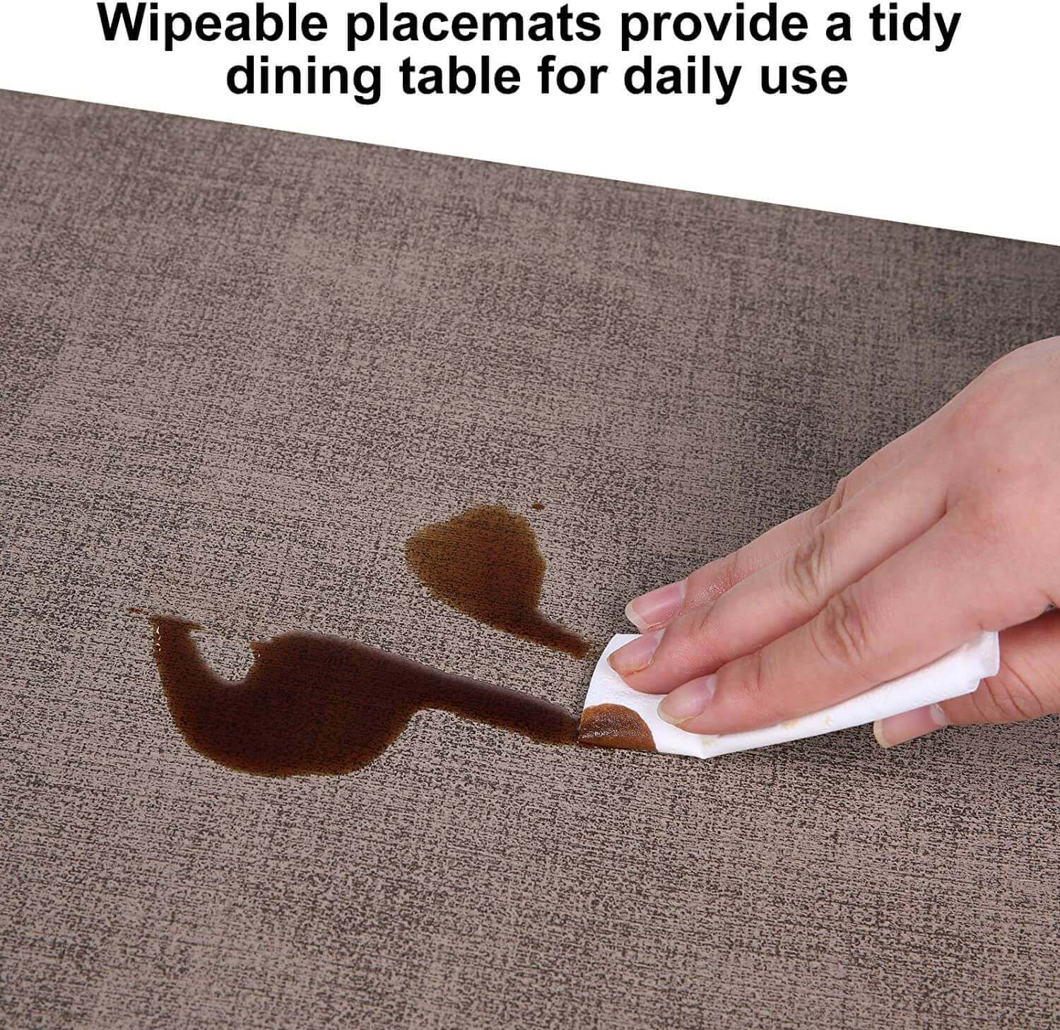 Faux Leather Heat Resistant Placemats Set Brown - Image 6