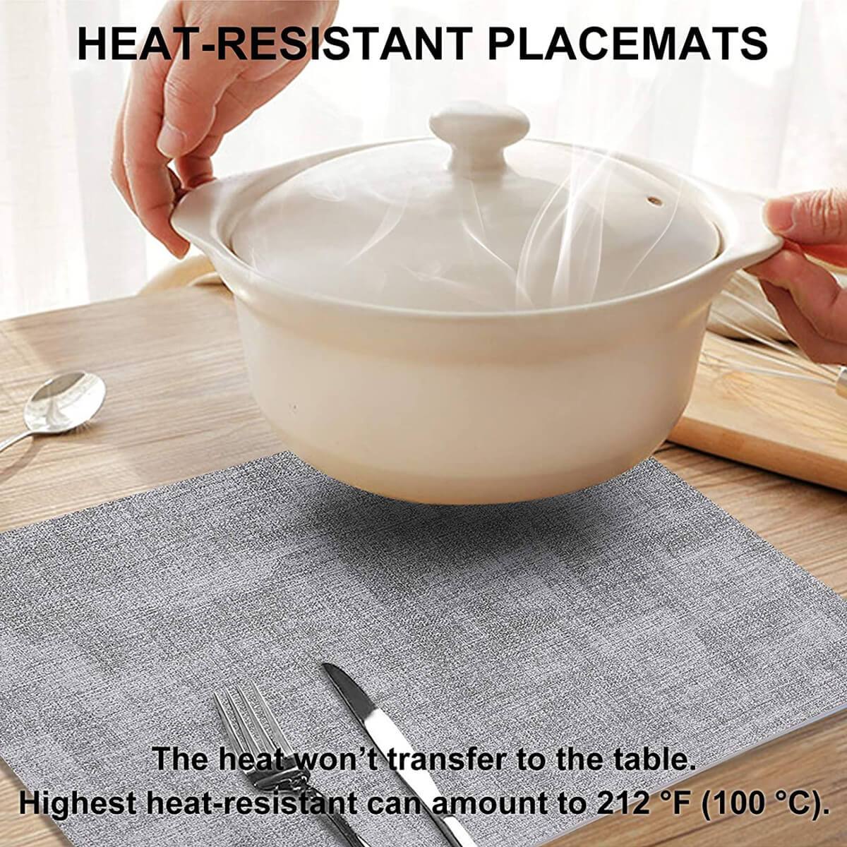 Faux Leather Heat Resistant Placemats Set Light Grey - Image 3