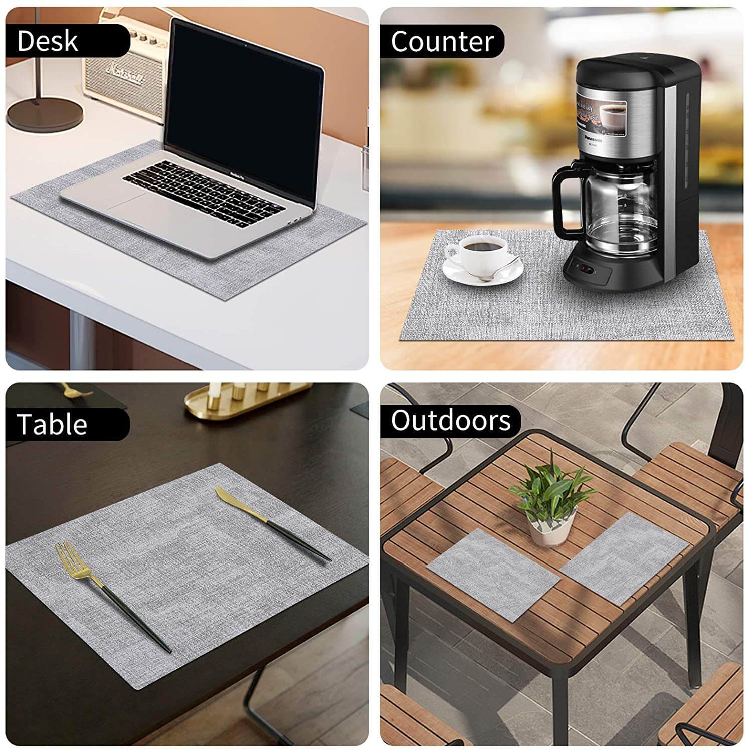 Faux Leather Heat Resistant Placemats Set Light Grey - Image 6
