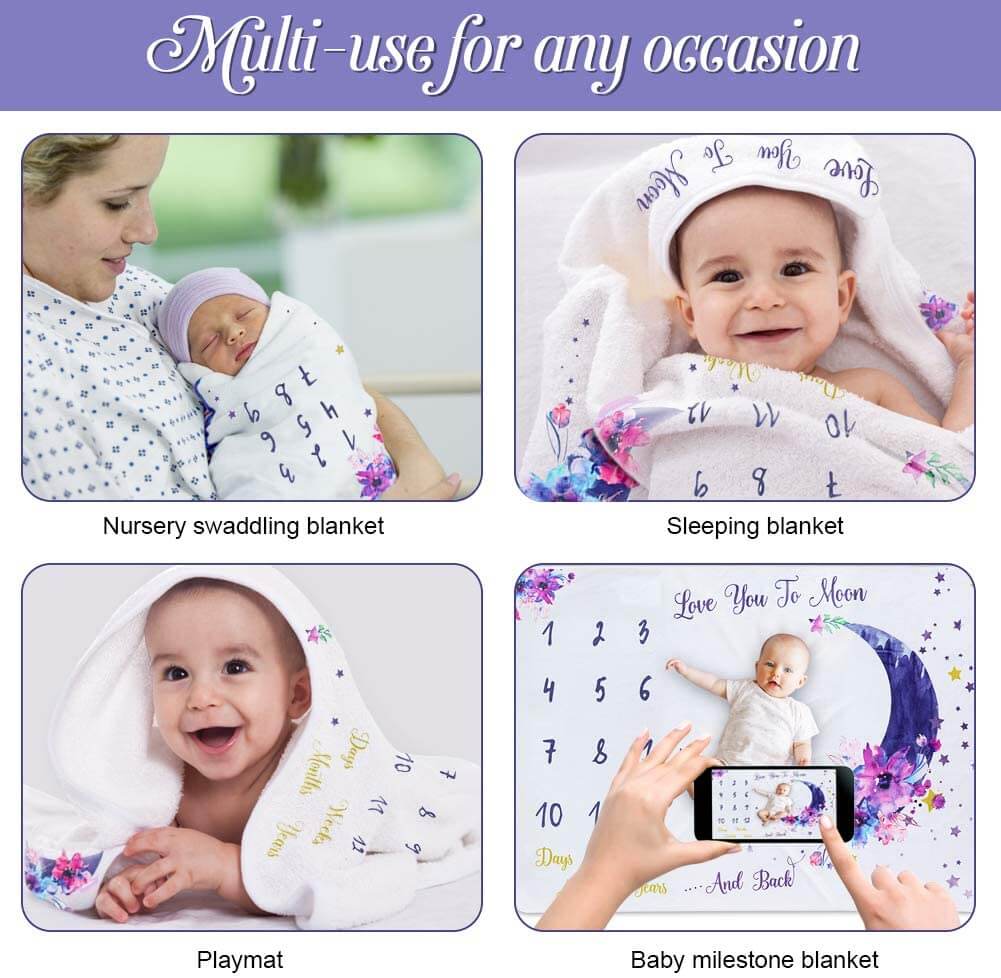 Floral Baby Blanket Personalized Baby Milestone Blanket Newborn Gifts - Image 5