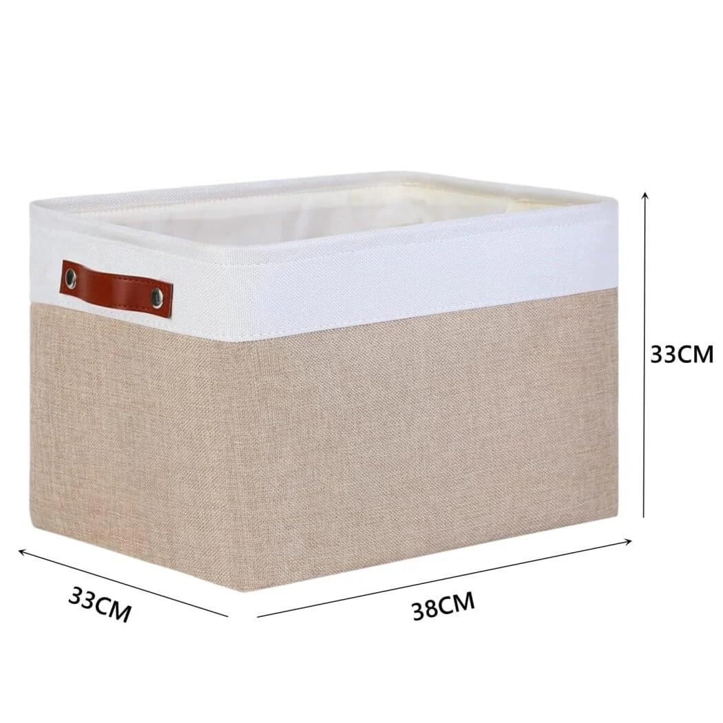 Set of 3 White Khaki Storage Boxes With Leather Handles For Cupboards - Image 10