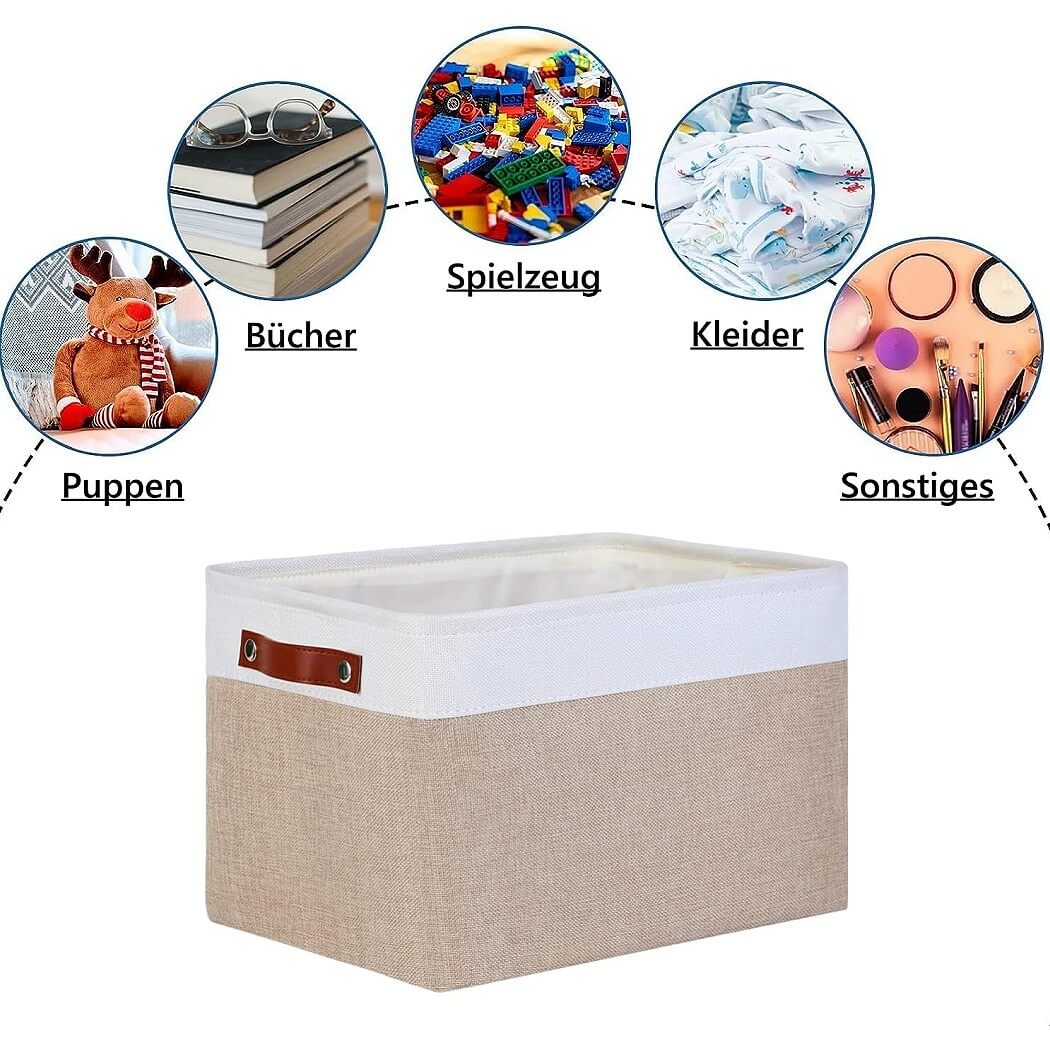 Set of 3 White Khaki Storage Boxes With Leather Handles For Cupboards - Image 13