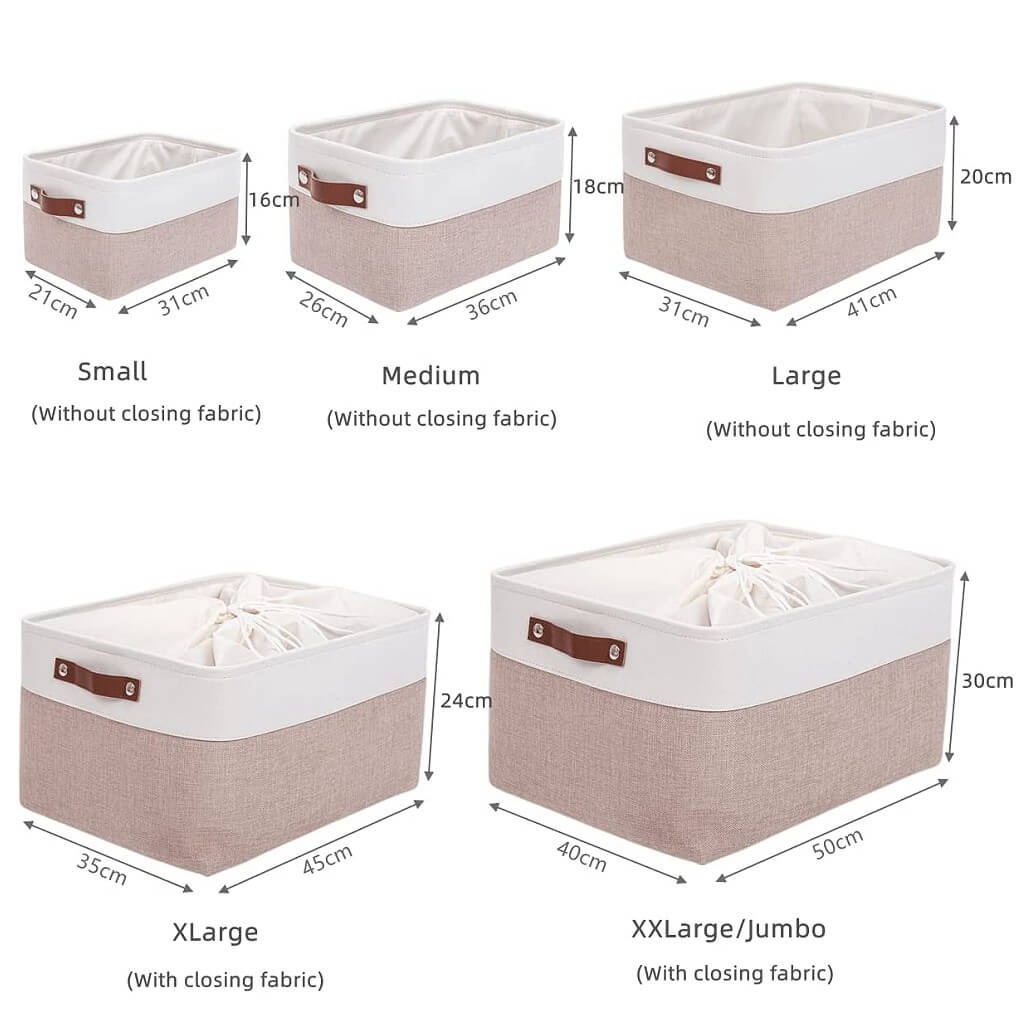 Set of 3 White Khaki Storage Boxes With Leather Handles For Cupboards - Image 28