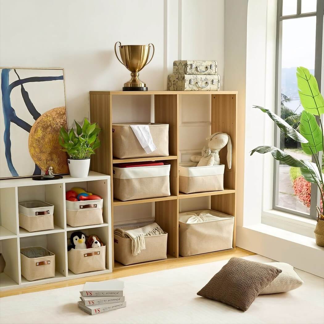 Foldable Fabric Storage Boxes with Handles (Light Khaki) 1/3/4-Pack - Image 22