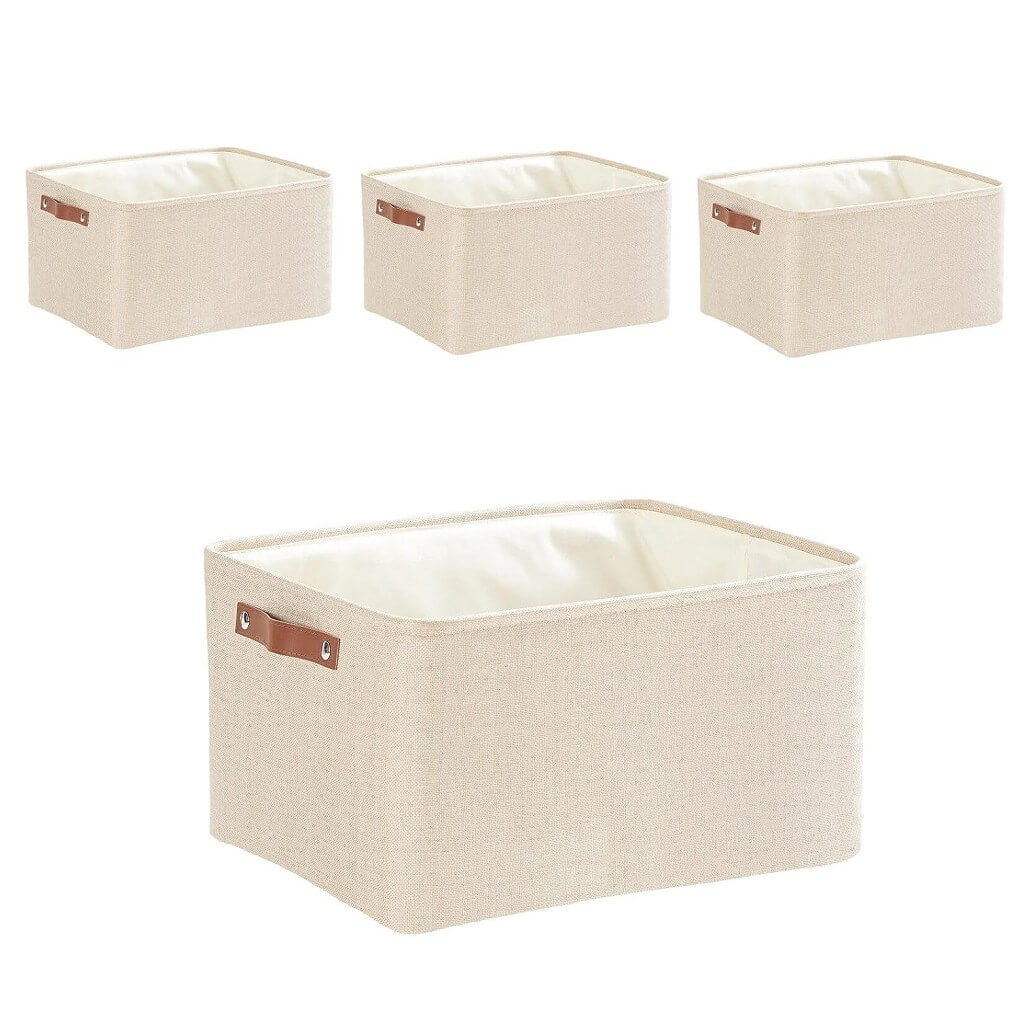 Foldable Fabric Storage Boxes with Handles (Light Khaki) 1/3/4-Pack - Image 26