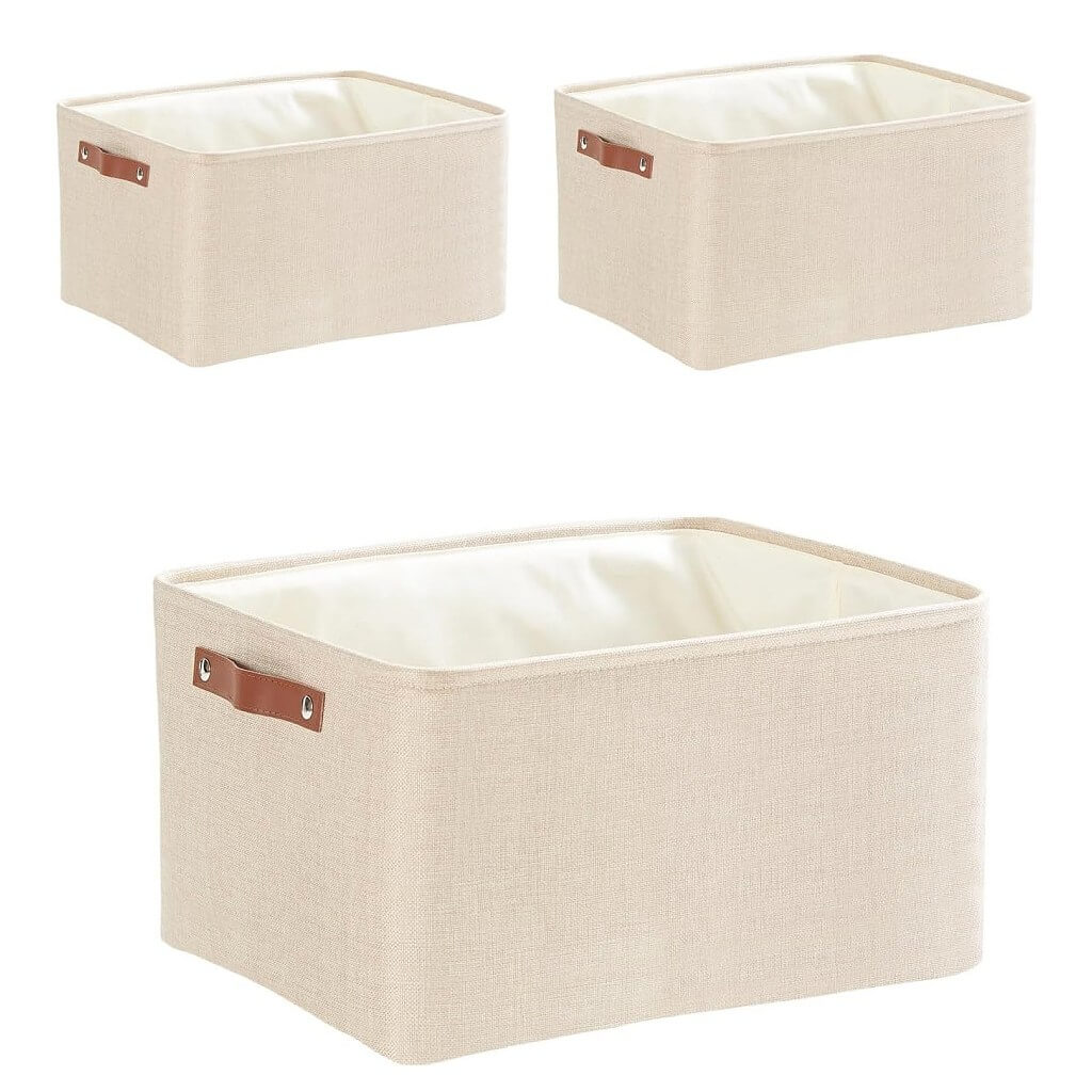 Foldable Fabric Storage Boxes with Handles (Light Khaki) 1/3/4-Pack - Image 33