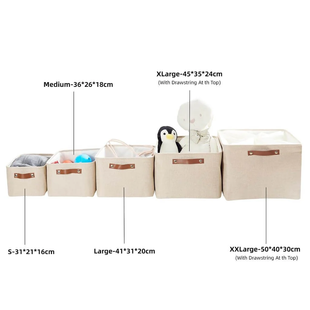 Foldable Fabric Storage Boxes with Handles (Light Khaki) 1/3/4-Pack - Image 4