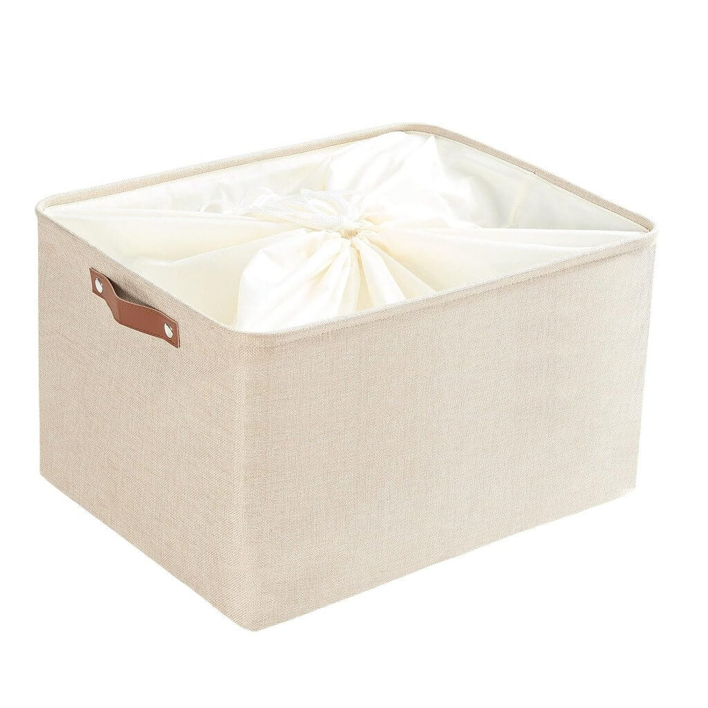 Foldable Fabric Storage Boxes with Handles (Light Khaki) 1/3/4-Pack - Image 46