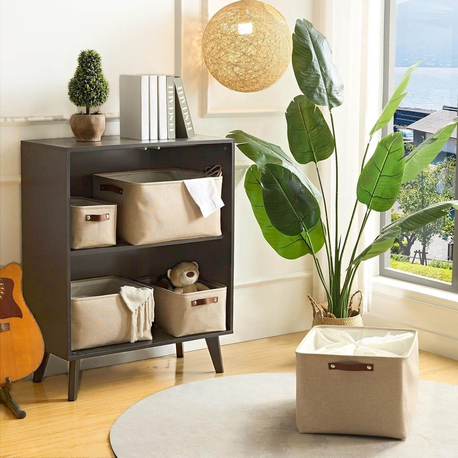 Foldable Fabric Storage Boxes with Handles (Light Khaki) 1/3/4-Pack - Image 52