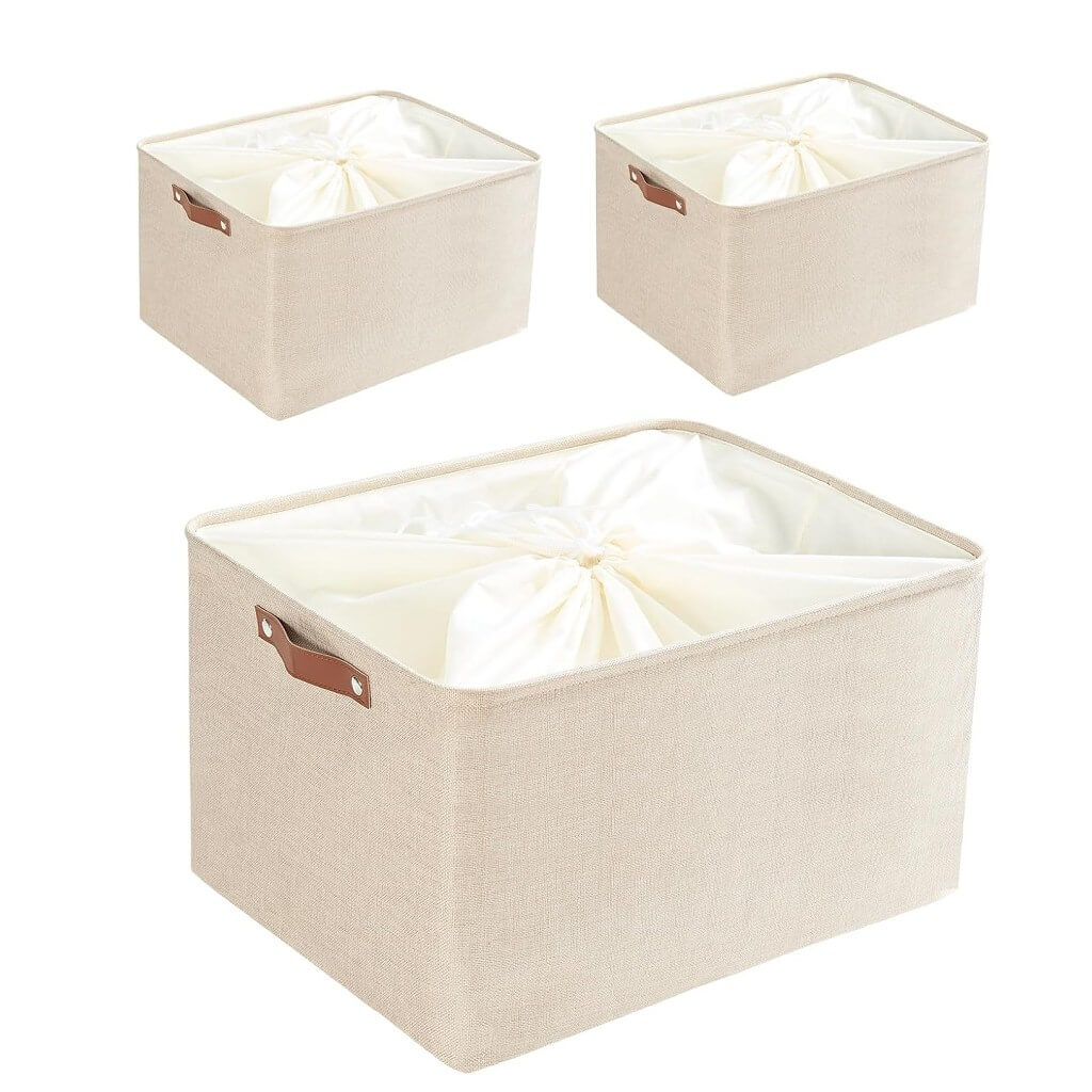 Foldable Fabric Storage Boxes with Handles (Light Khaki) 1/3/4-Pack - Image 53