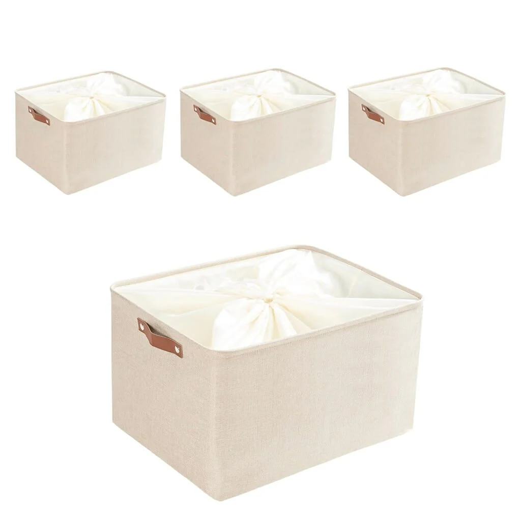 Foldable Fabric Storage Boxes with Handles (Light Khaki) 1/3/4-Pack - Image 60