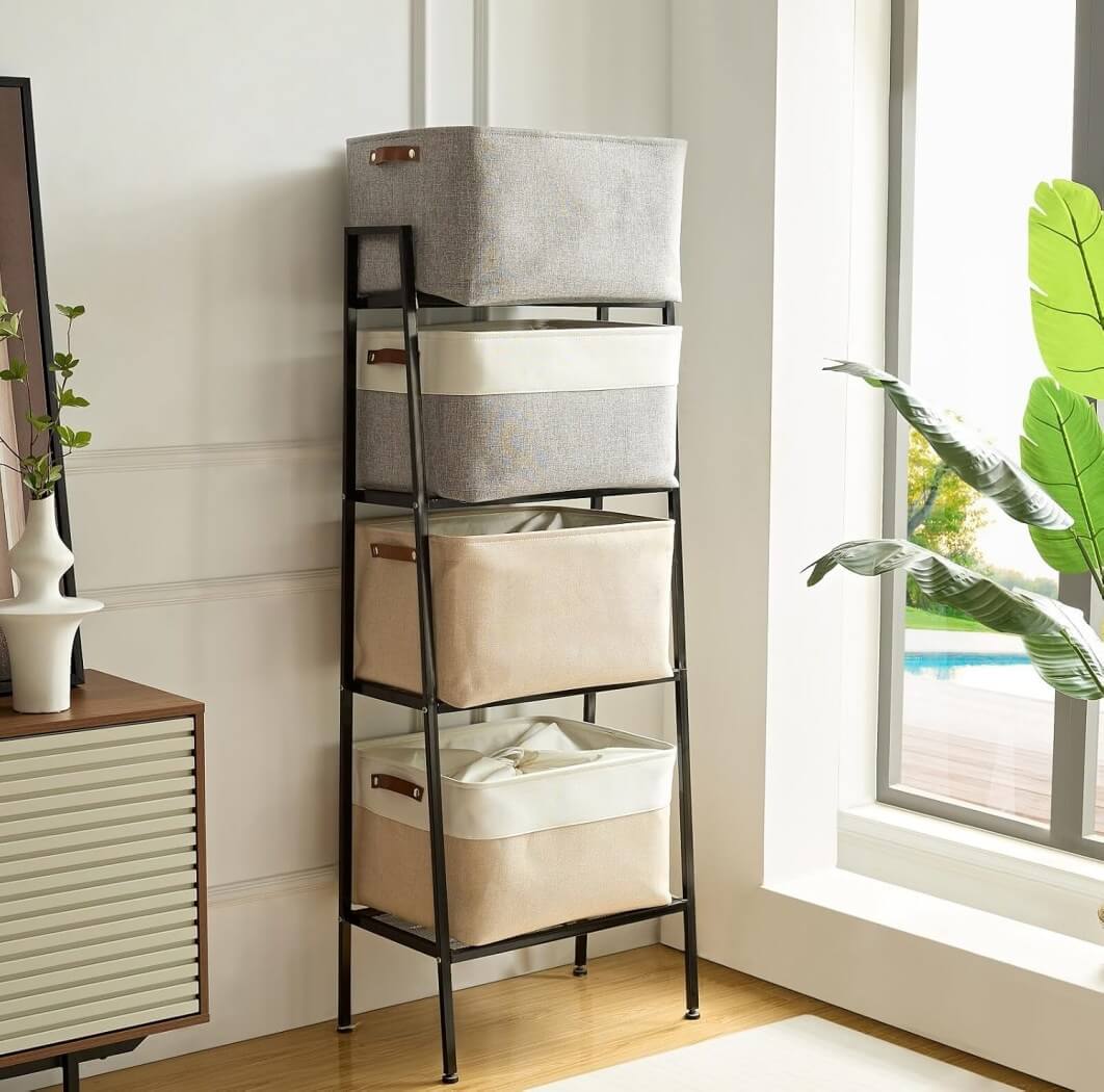 Foldable Fabric Storage Boxes with Handles (Light Khaki) 1/3/4-Pack - Image 64