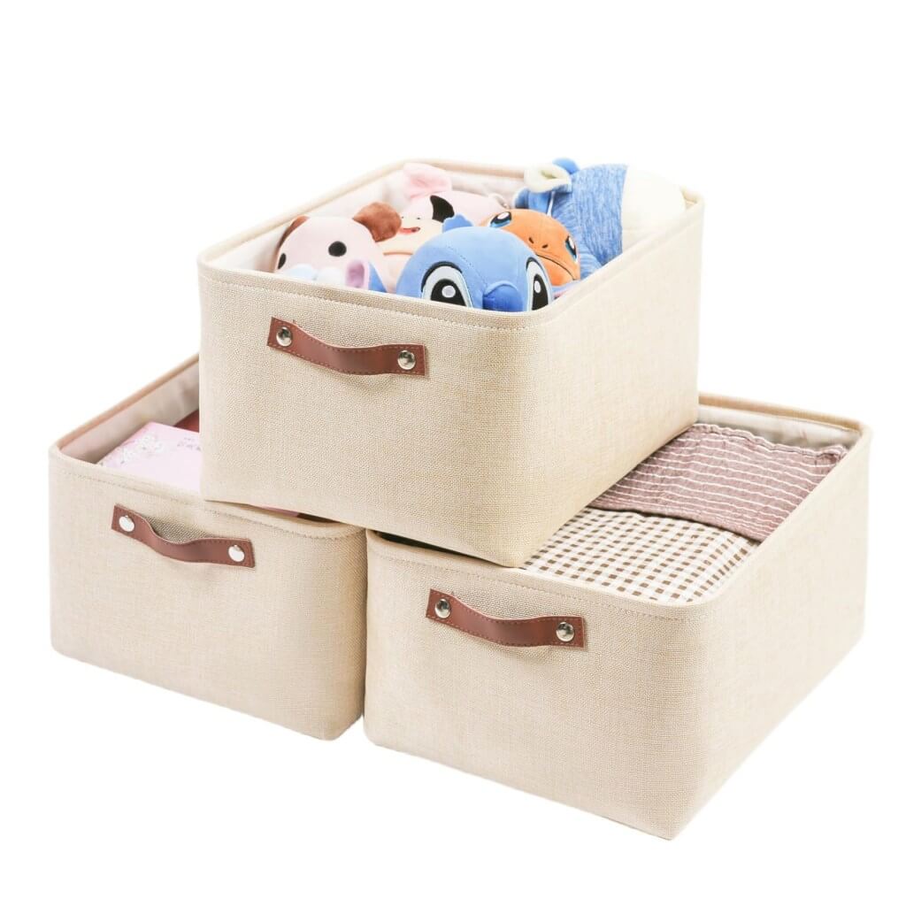Foldable Fabric Storage Boxes with Handles (Light Khaki) 1/3/4-Pack - Image 8