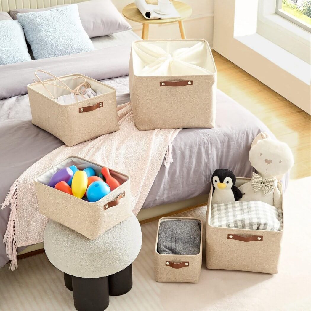 Foldable Fabric Storage Boxes with Handles (Light Khaki) 1/3/4-Pack - Image 9