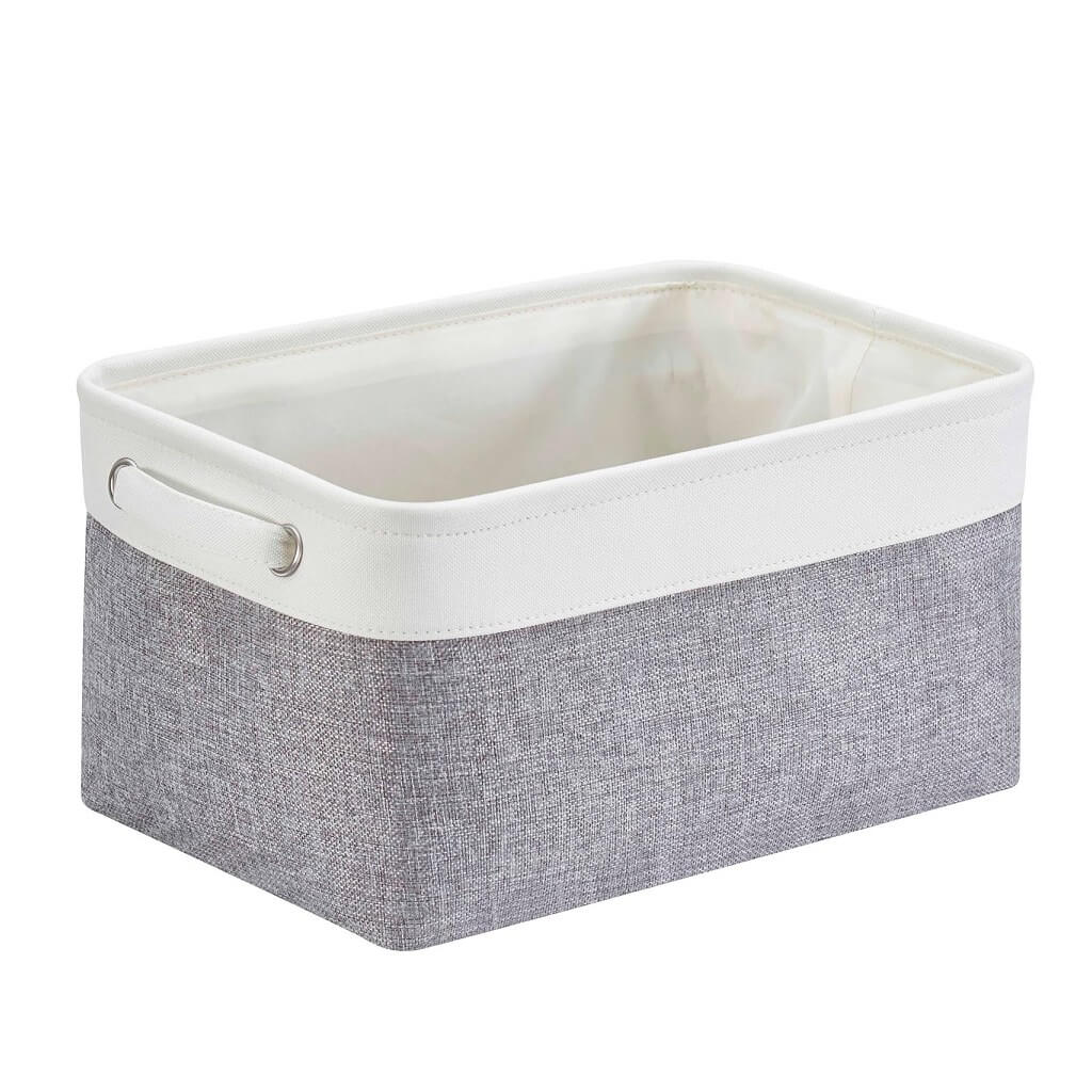 Foldable Grey White Fabric Storage Basket with Handles & drawstring for Cupboards, Shelves, Clothes, Toys - Image 19