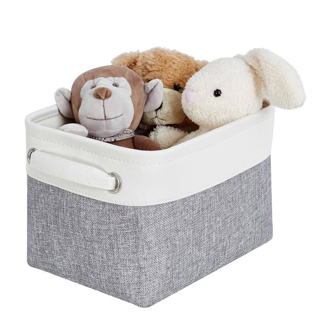 Foldable Grey White Fabric Storage Basket with Handles & drawstring for Cupboards, Shelves, Clothes, Toys - Image 39
