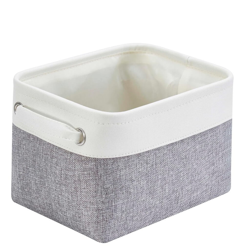 Foldable Grey White Fabric Storage Basket with Handles & drawstring for Cupboards, Shelves, Clothes, Toys - Image 46