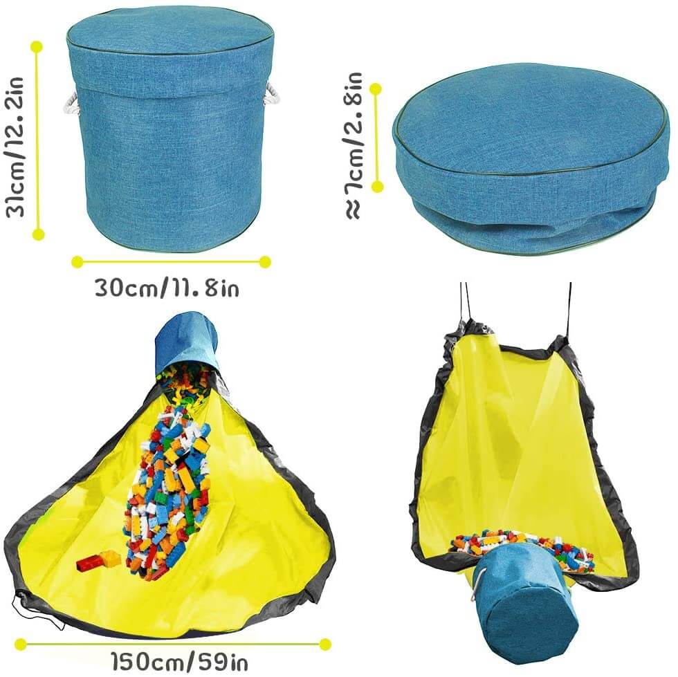 Foldable Portable Toy Storage Bag & Floor Play Mat Bag SkyBlue - Image 3