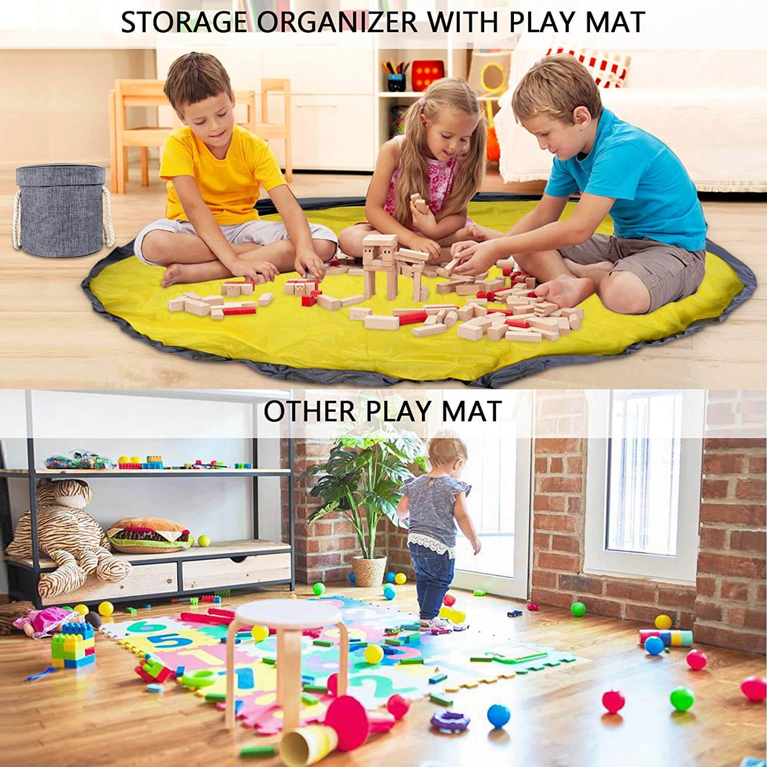 Foldable Portable Toy Storage Bag & Floor Play Mat Bag SkyBlue - Image 5