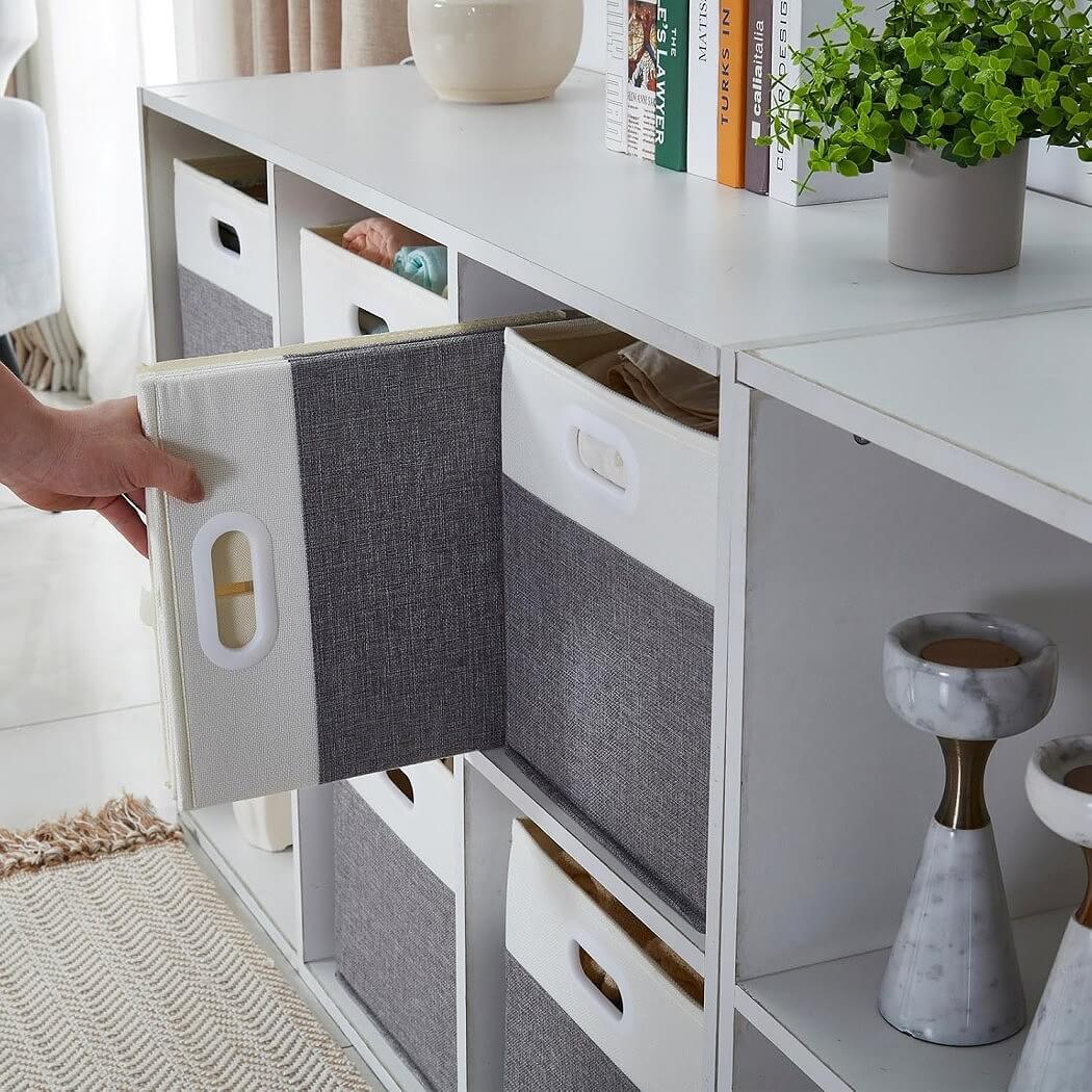 Grey White Foldable Storage Cube Boxes Premium Fabric Organizers for Home, Wardrobes - Image 4