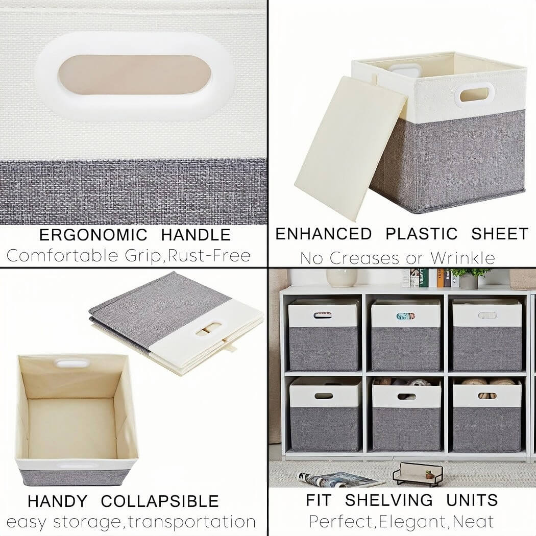 Grey White Foldable Storage Cube Boxes Premium Fabric Organizers for Home, Wardrobes - Image 6