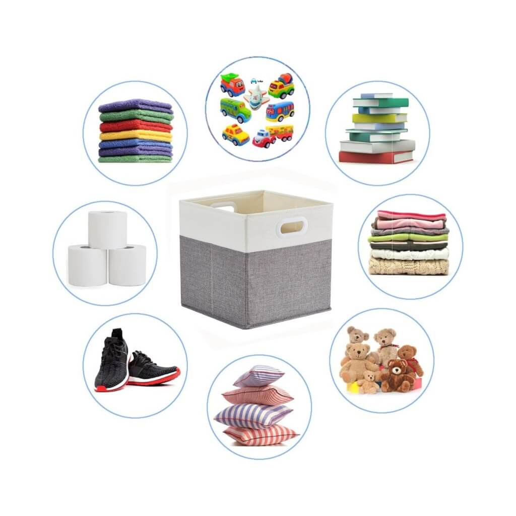Grey White Foldable Storage Cube Boxes Premium Fabric Organizers for Home, Wardrobes - Image 7