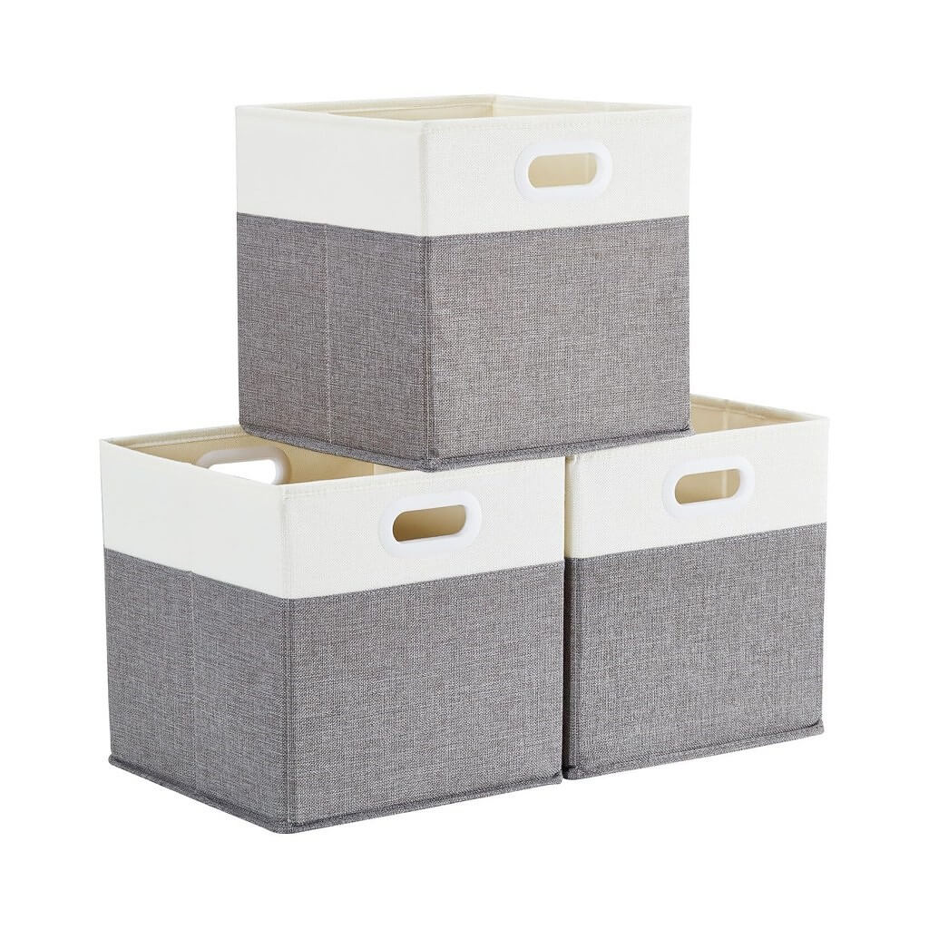 Grey White Foldable Storage Cube Boxes Premium Fabric Organizers for Home, Wardrobes - Image 8