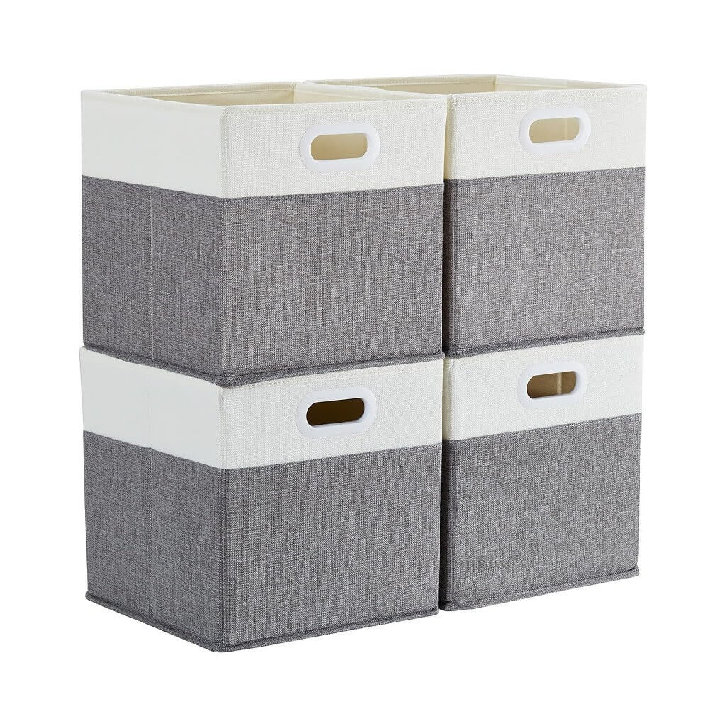 Grey White Foldable Storage Cube Boxes Premium Fabric Organizers for Home, Wardrobes - Image 9