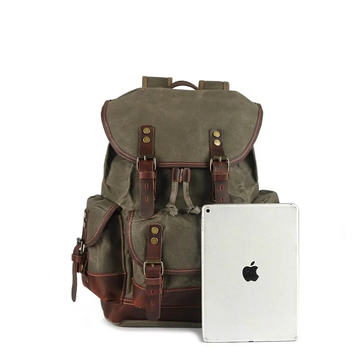 Genuine Leather Waxed-Canvas Laptop Backpack Rucksack - Image 10
