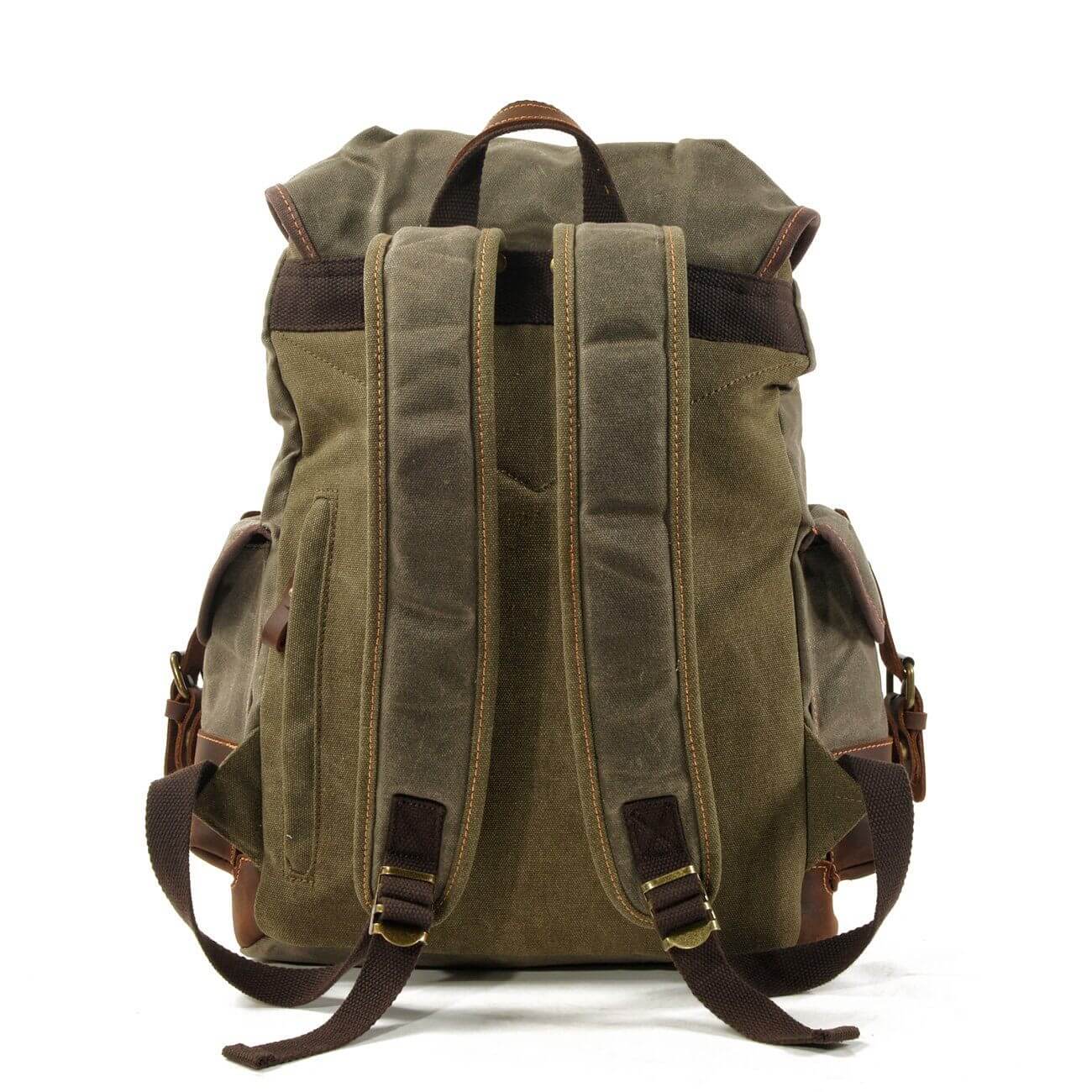 Genuine Leather Waxed-Canvas Laptop Backpack Rucksack - Image 13