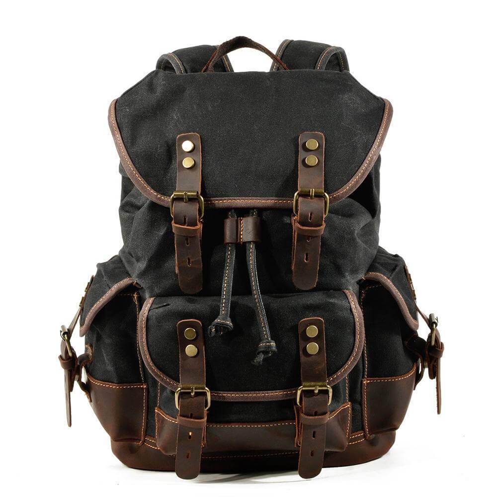 Genuine Leather Waxed-Canvas Laptop Backpack Rucksack - Image 14