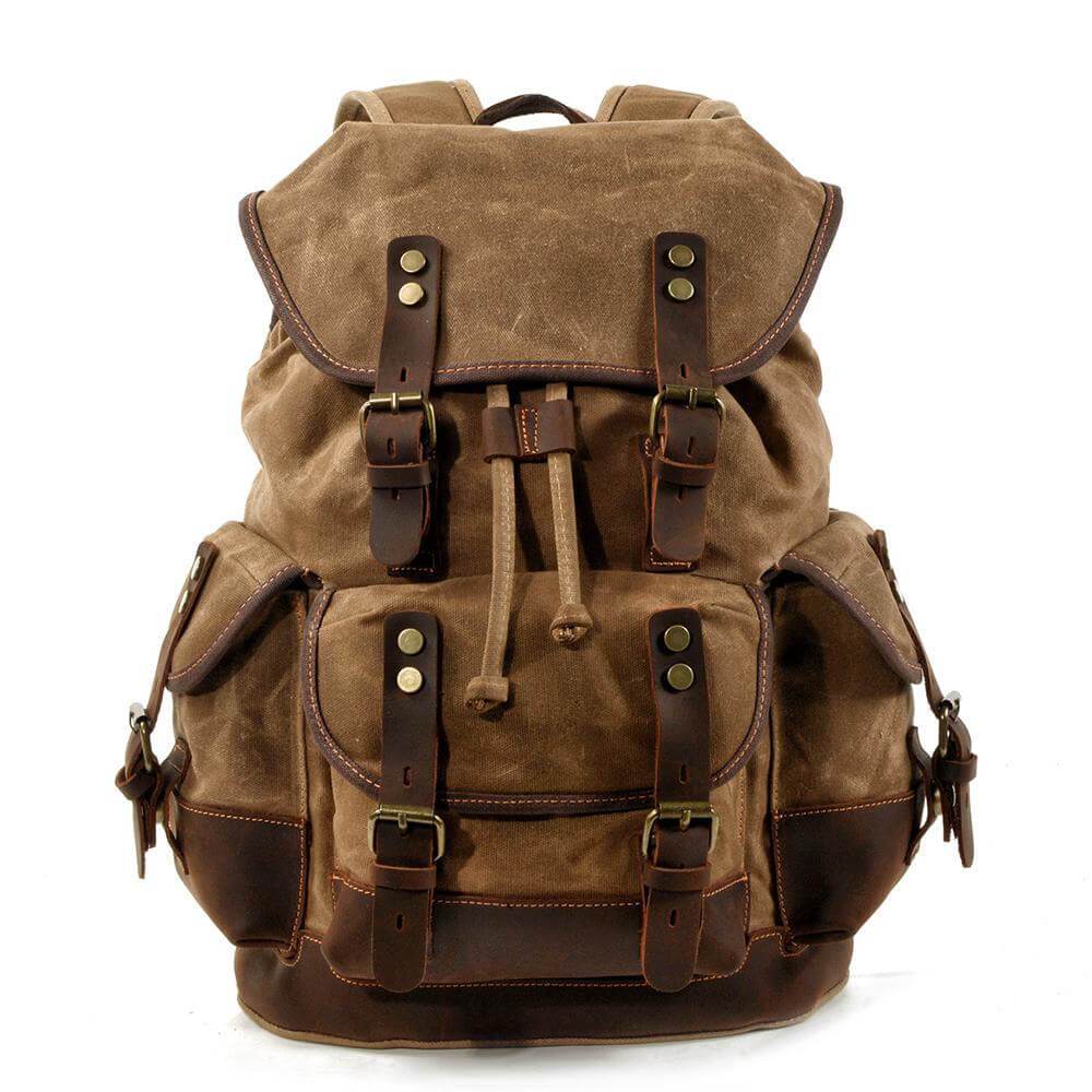 Genuine Leather Waxed-Canvas Laptop Backpack Rucksack - Image 15