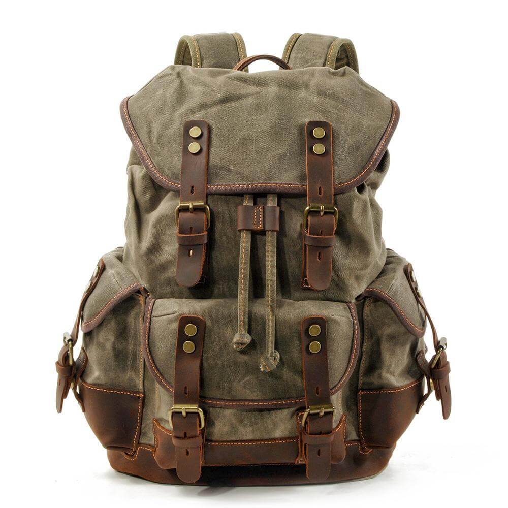 Genuine Leather Waxed-Canvas Laptop Backpack Rucksack - Image 16