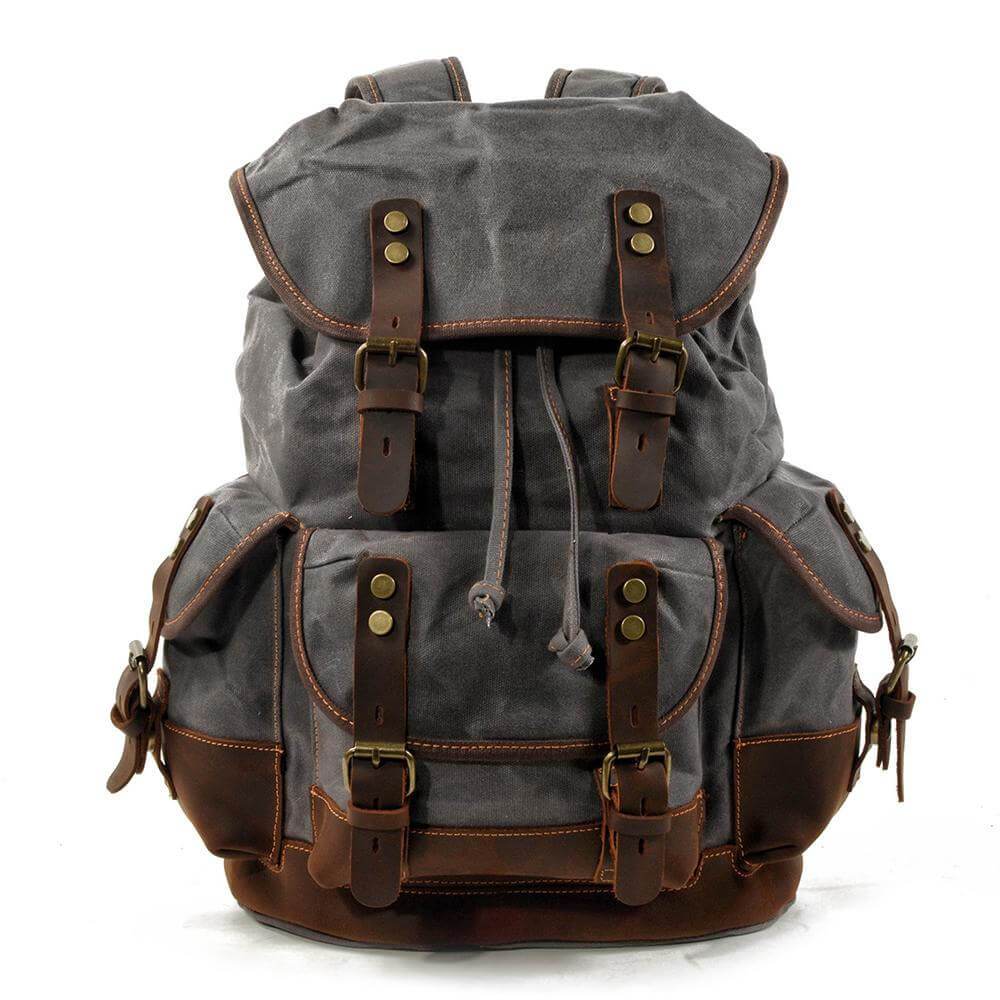 Genuine Leather Waxed-Canvas Laptop Backpack Rucksack - Image 17