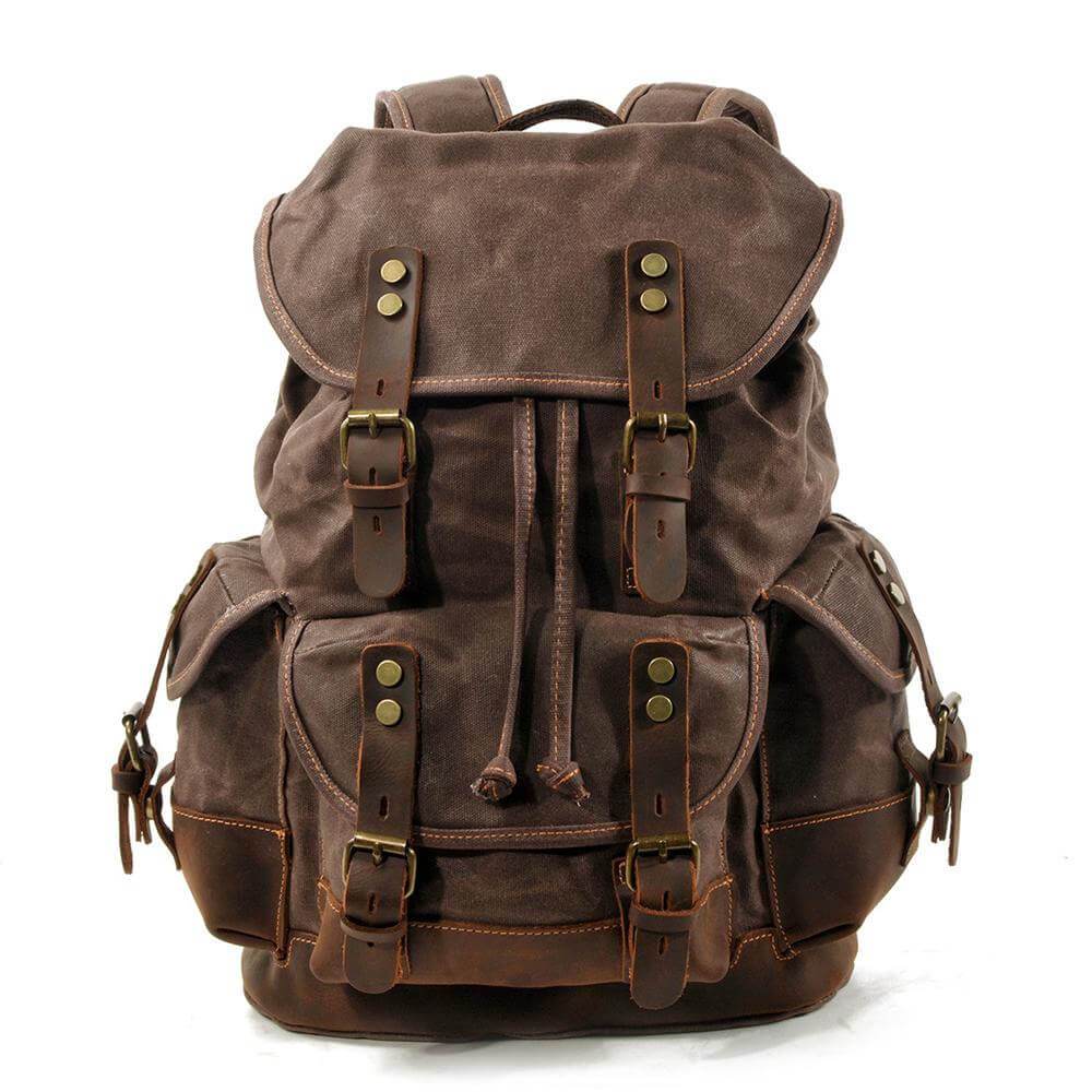 Genuine Leather Waxed-Canvas Laptop Backpack Rucksack - Image 4