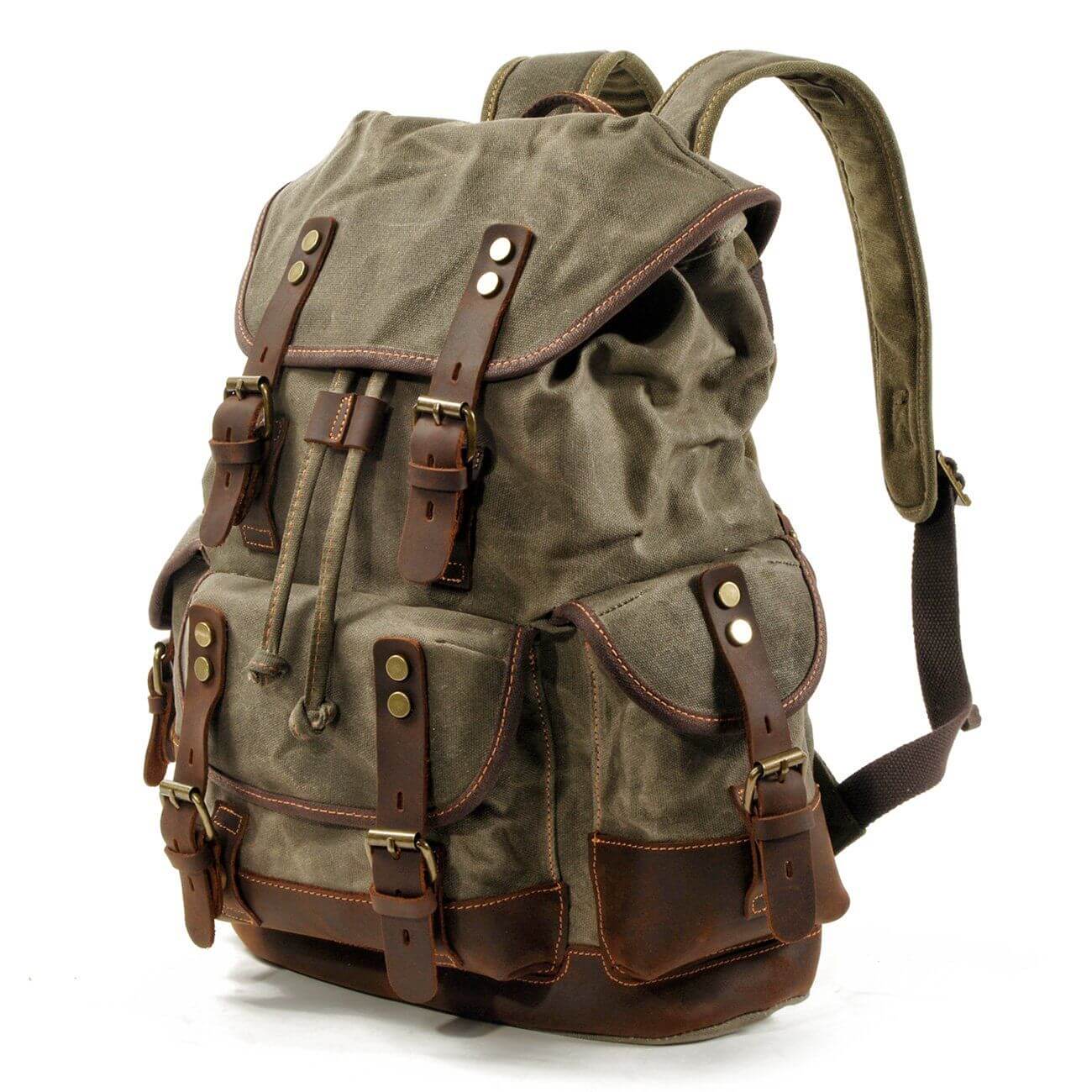 Genuine Leather Waxed-Canvas Laptop Backpack Rucksack - Image 6