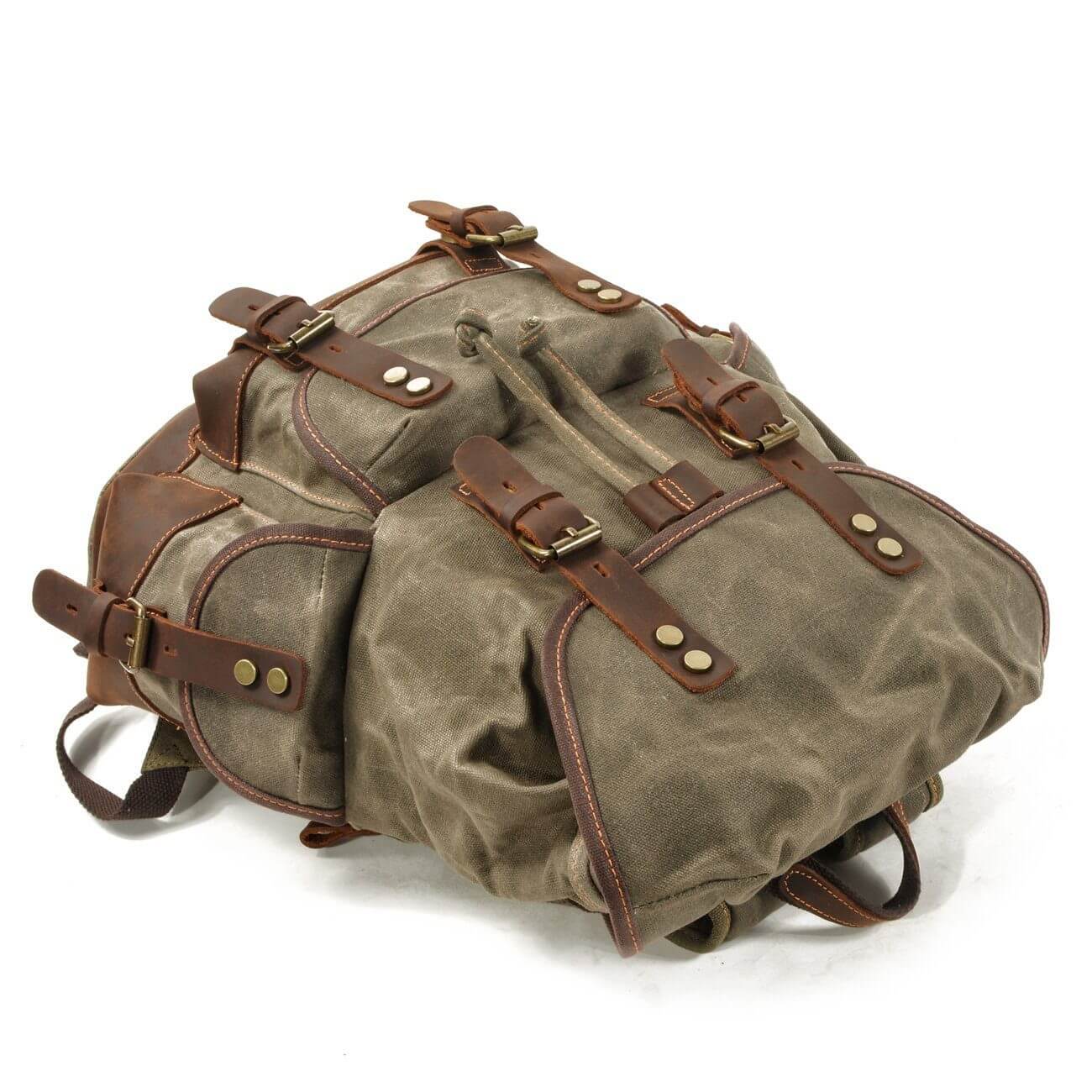 Genuine Leather Waxed-Canvas Laptop Backpack Rucksack - Image 7
