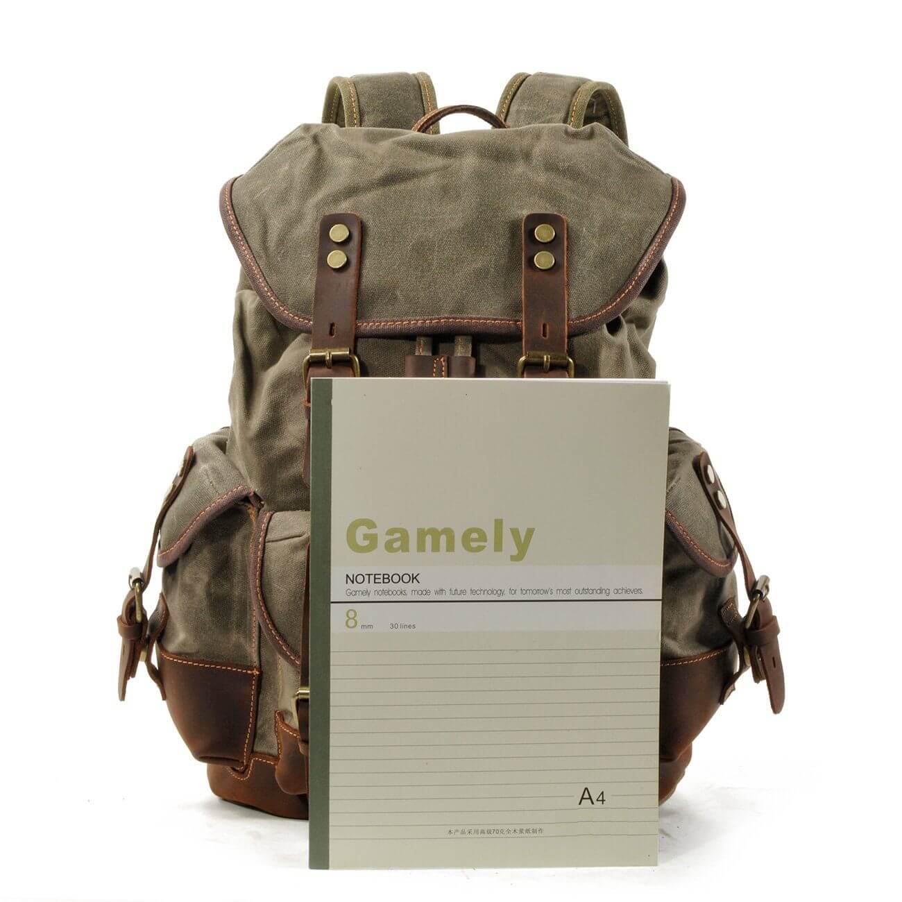 Genuine Leather Waxed-Canvas Laptop Backpack Rucksack - Image 8