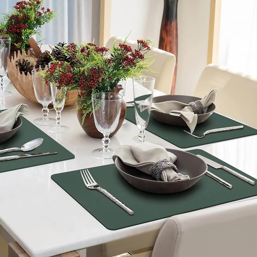 Green Faux Leather Place Mat for Kitchen Tables Mangata - Image 3
