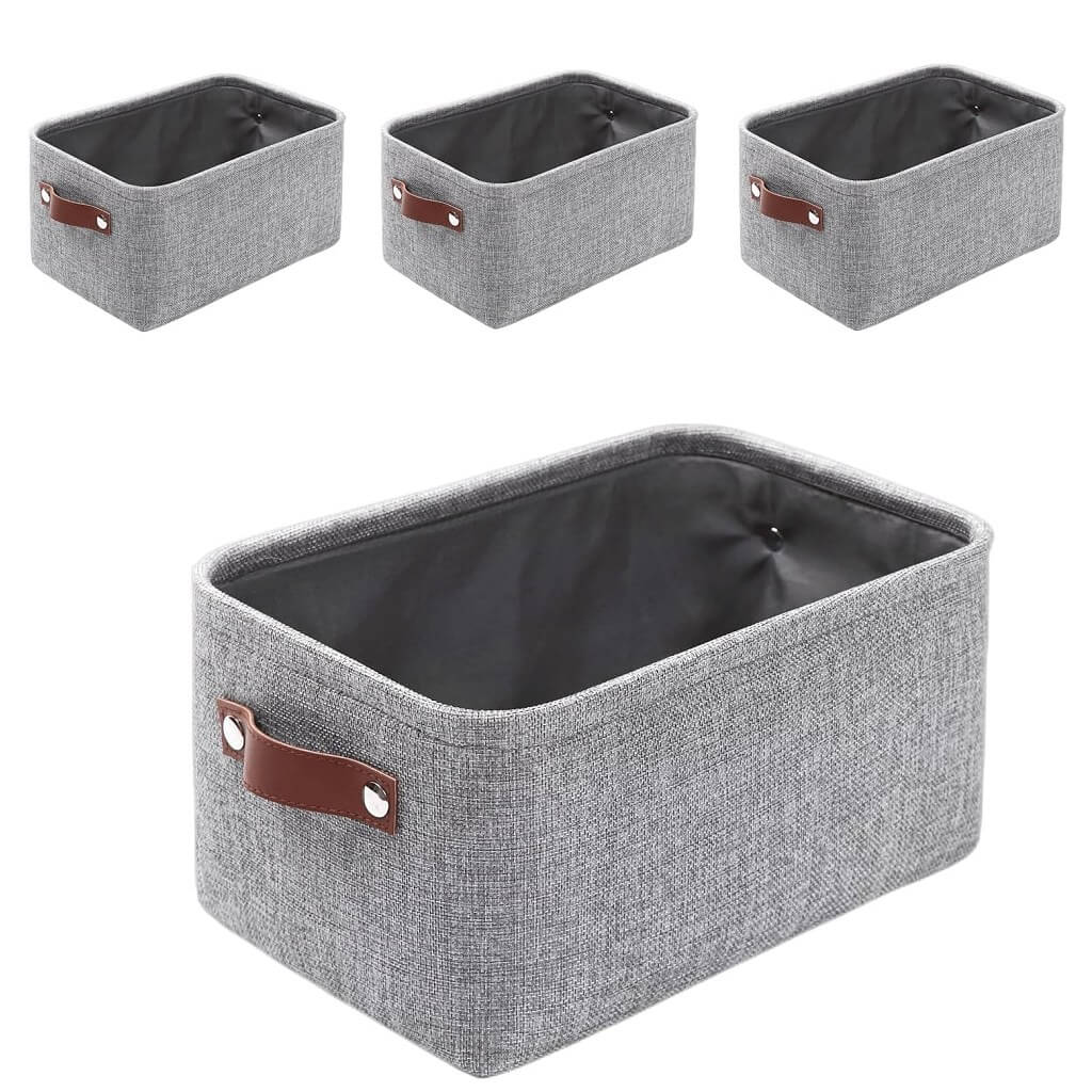Grey Storage Basket with Leather Handle - Image 14