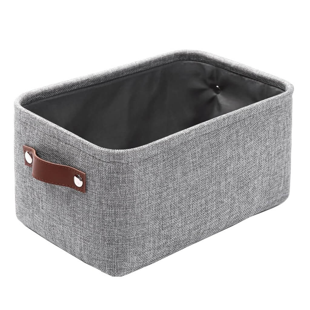 Grey Storage Basket with Leather Handle - Image 20