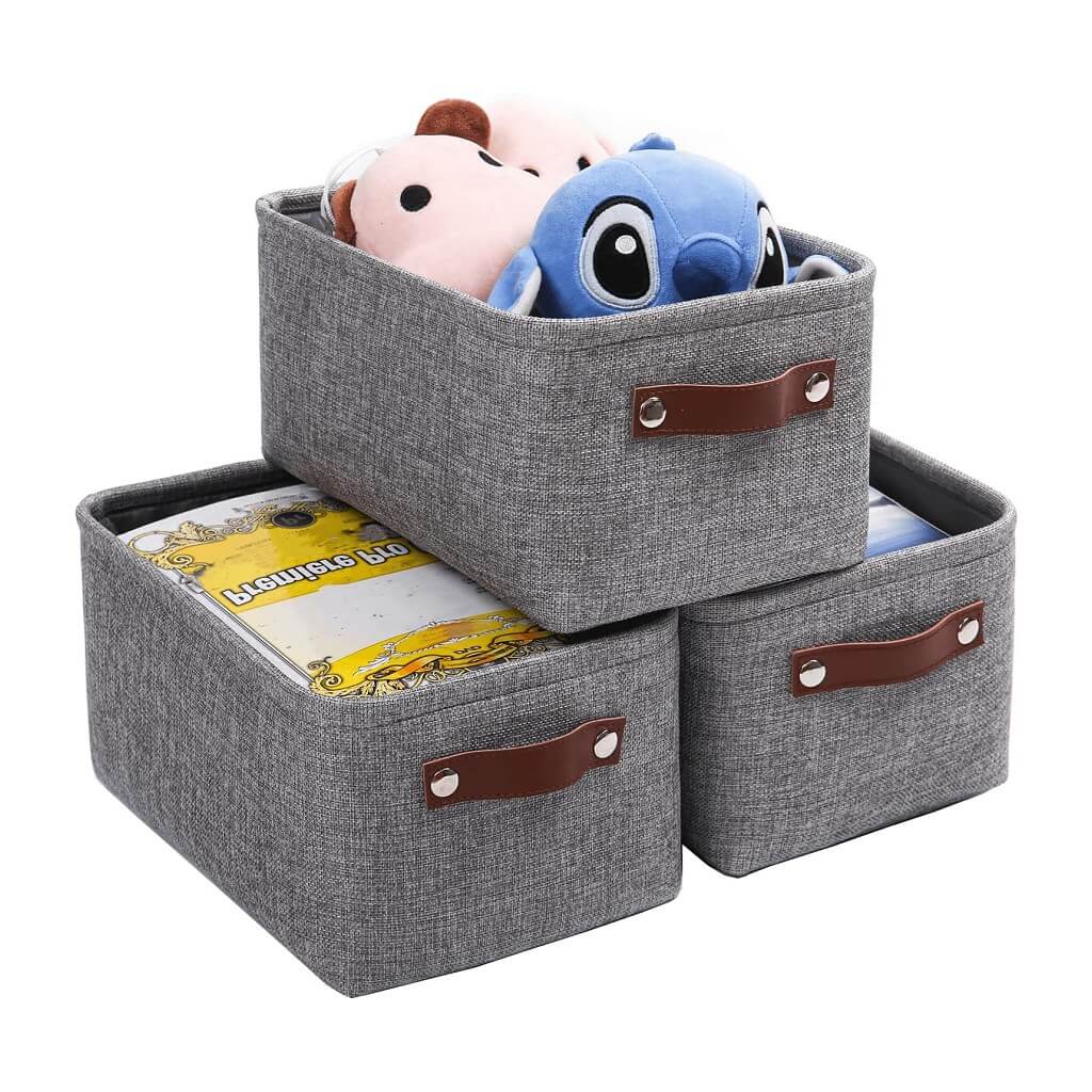 Grey Storage Basket with Leather Handle - Image 26