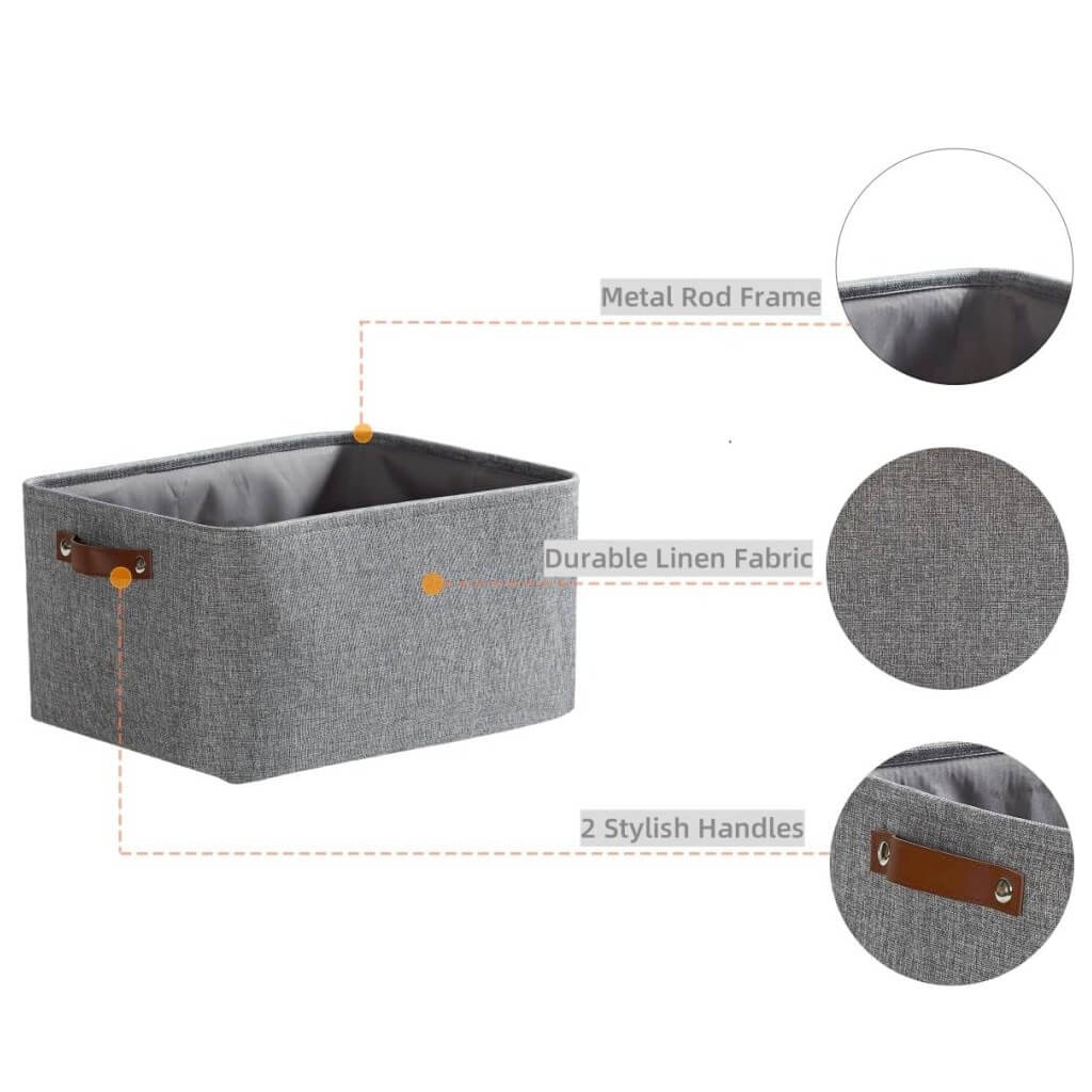 Grey Storage Basket with Leather Handle - Image 30
