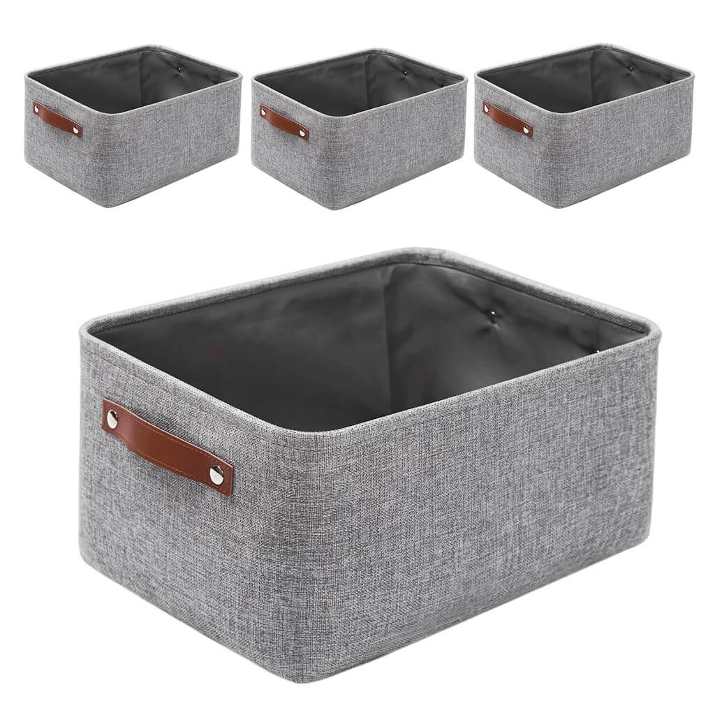 Grey Storage Basket with Leather Handle - Image 38