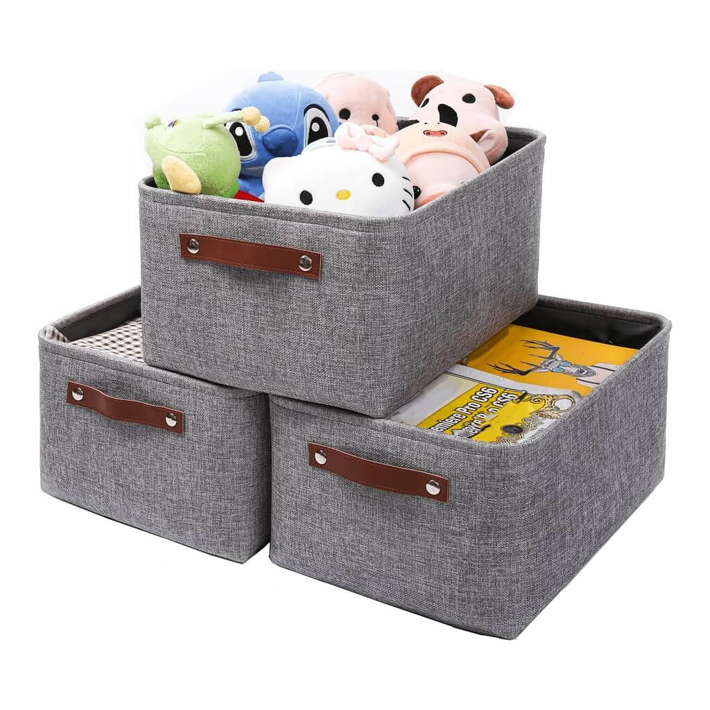 Grey Storage Basket with Leather Handle - Image 44