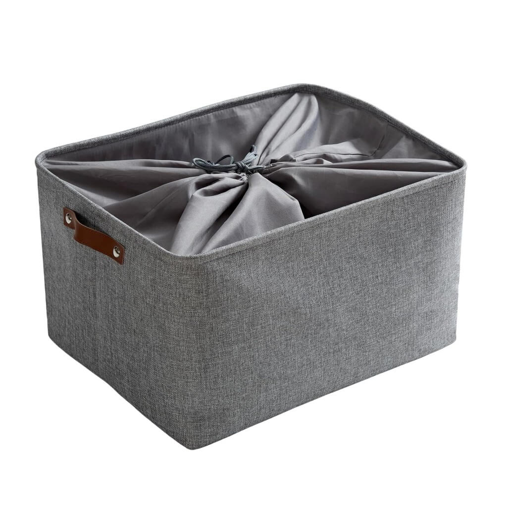 Grey Storage Basket with Leather Handle - Image 56
